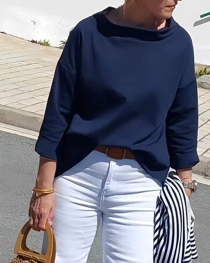 Casual top met revers in één kleur