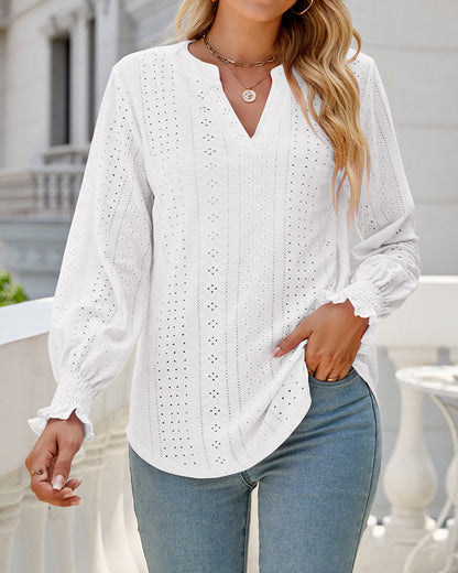 Casual blouse in één kleur met ruches aan de mouwen