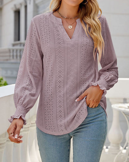 Casual blouse in één kleur met ruches aan de mouwen