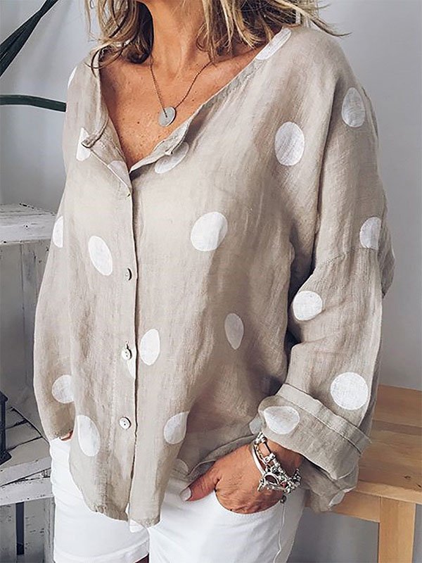 Trendy linnen blouse met stippenpatroon - casual &amp; modern