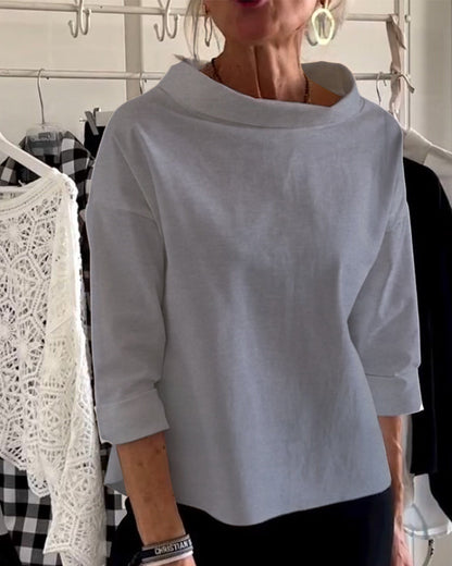 Casual top met revers in één kleur