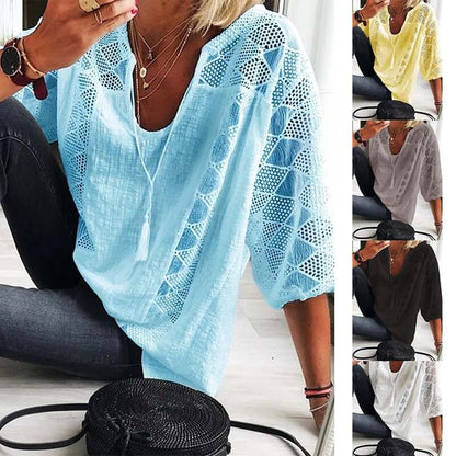 Elise's Bohème Chic kanten blouse met U-hals