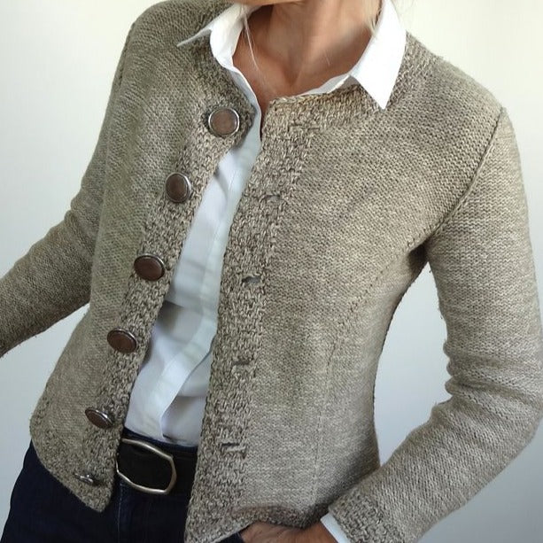 StrickSinn® - Khaki vest met lange mouwen en knoopsluiting