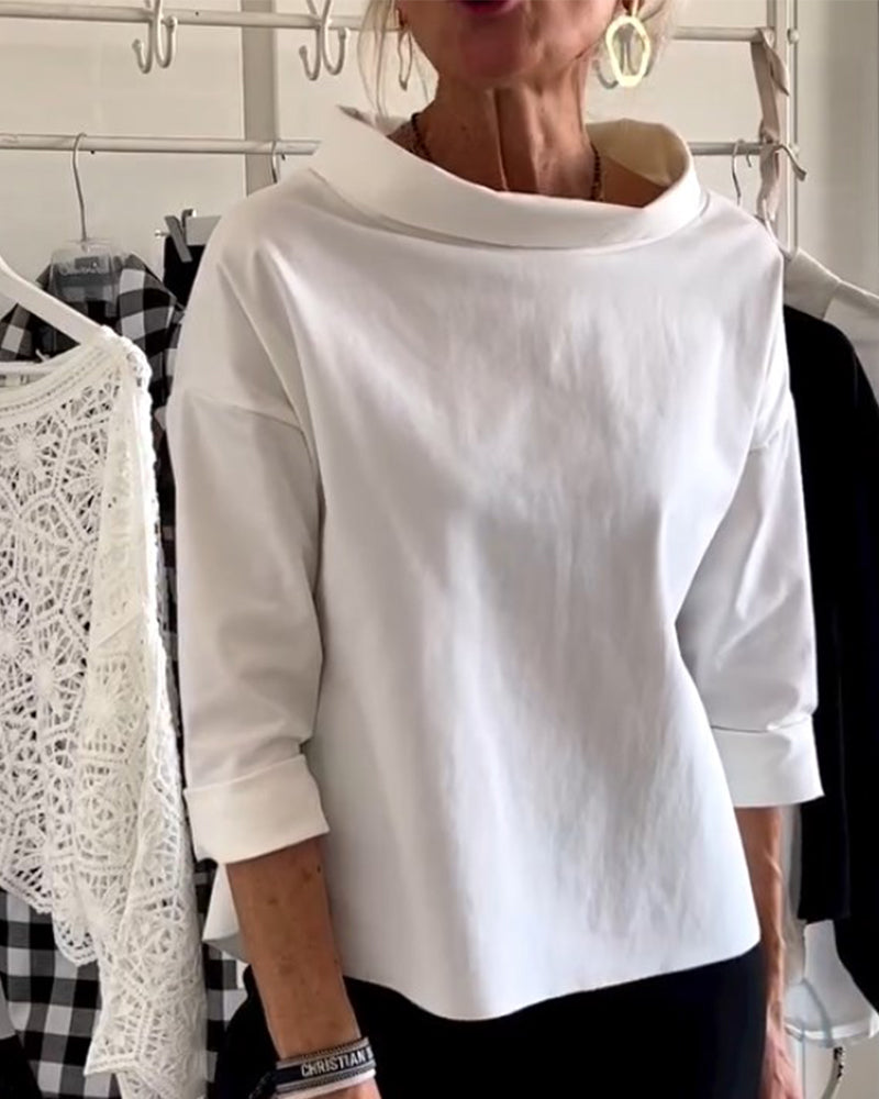 Casual top met revers in één kleur