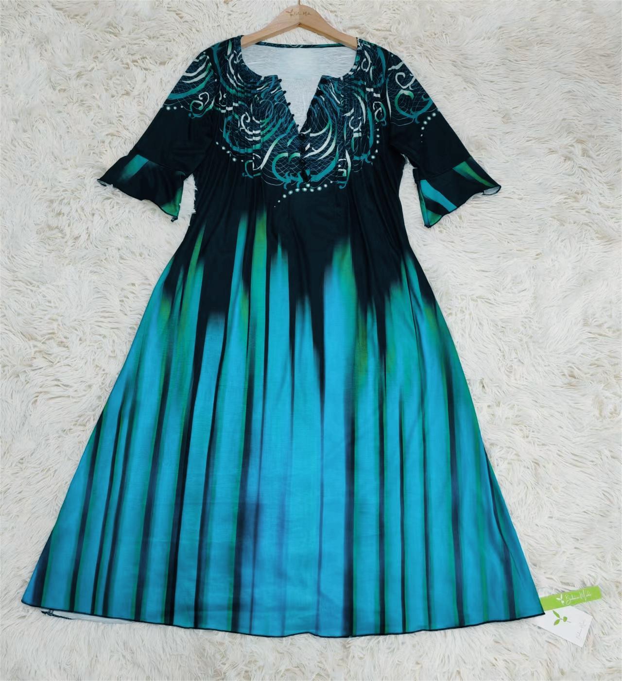 SpringStil® - Ribbon Green Ombre Stripe ¾-Mouw Midi Dress