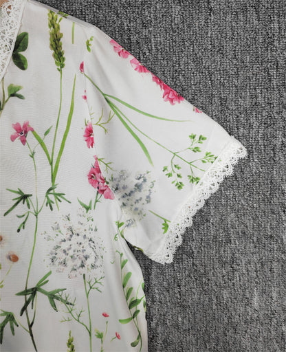 SpringStil® - Tuinprint V-hals Witte Maxi Zomerjurk