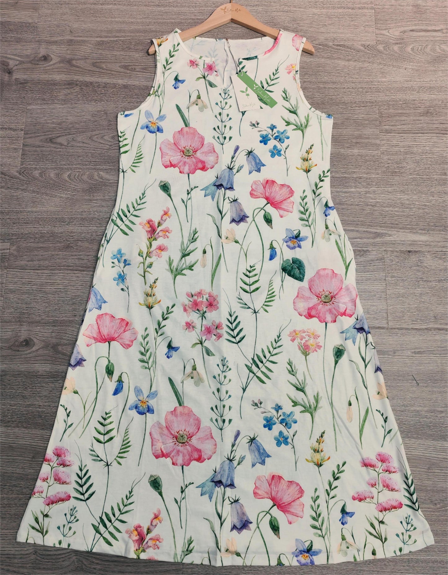 BlütenBliss® - Twofer witte midi-jurk met roze bloemenpatroon