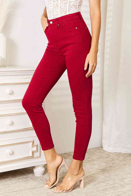 Samar - Rode skinny jeans met hoge taille