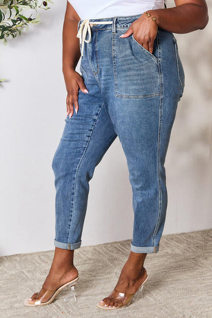 Rana - Denim jeans met hoge taille en trekkoord