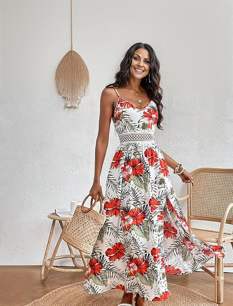 SpringStil® - Romantische mouwloze maxi jurk met bloemenprint