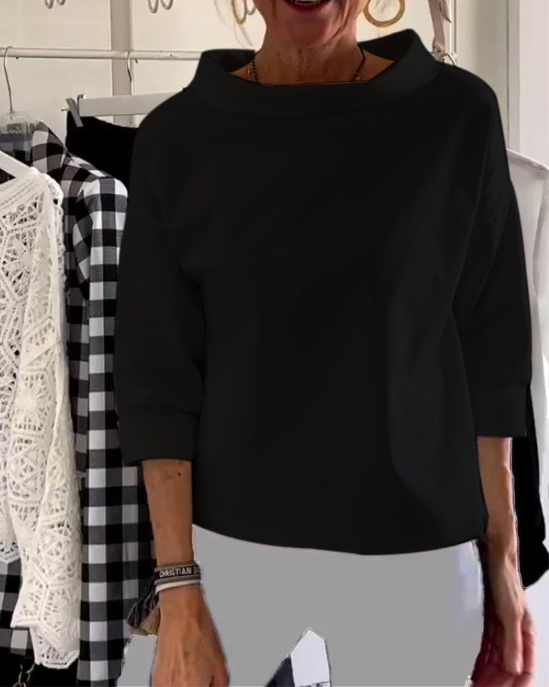 Casual top met revers in één kleur