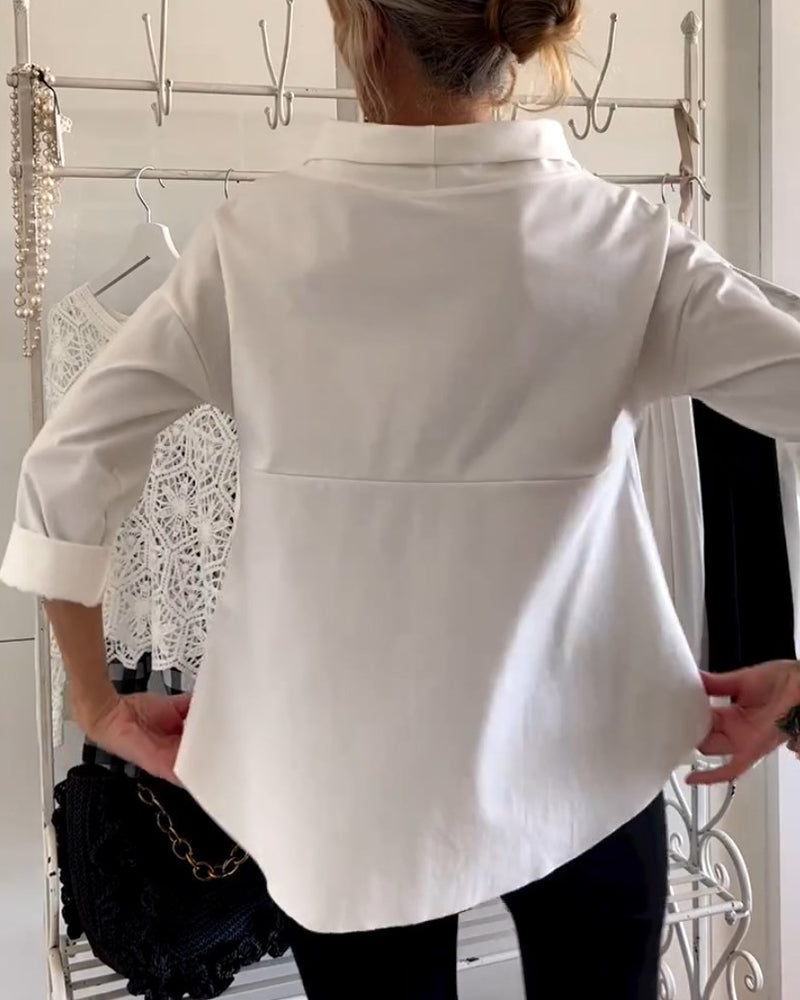 Casual top met revers in één kleur