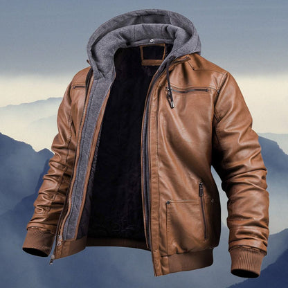 BENJAMIN 2.0 - Stijlvolle premium leren winterjas met capuchon