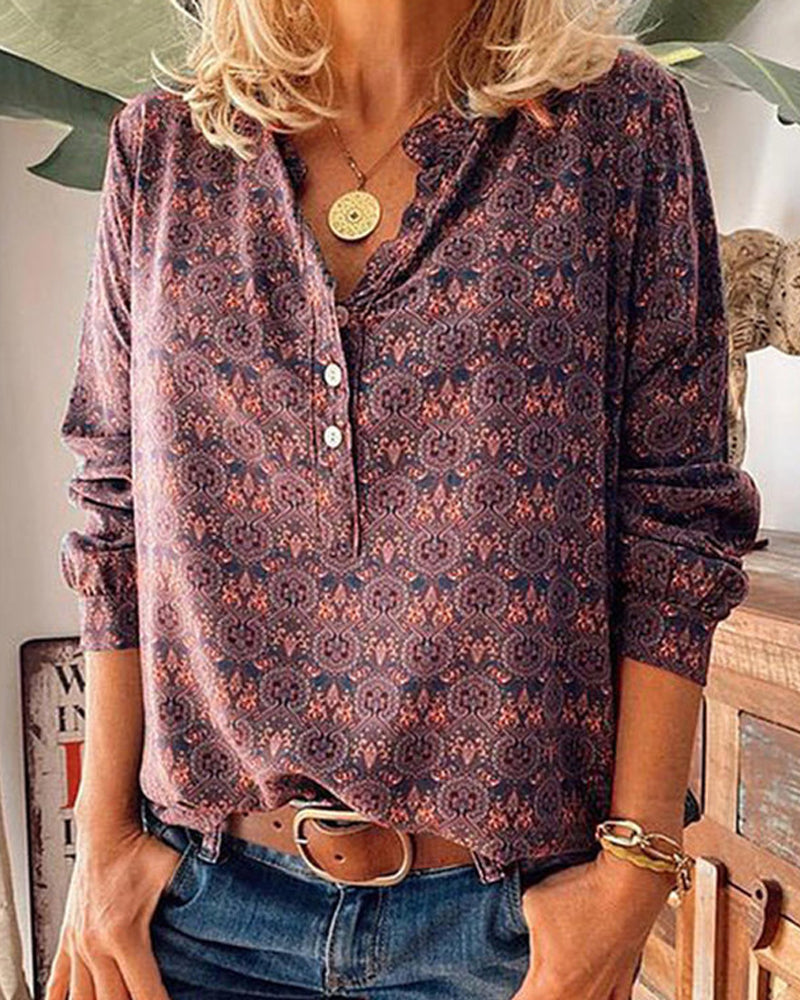 Blouse met lange mouwen en vintage print