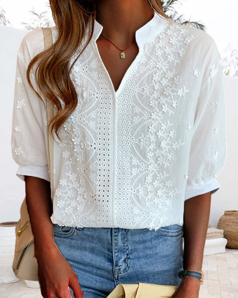 Emelia's Chic blouse met opstaande pofmouwtjes