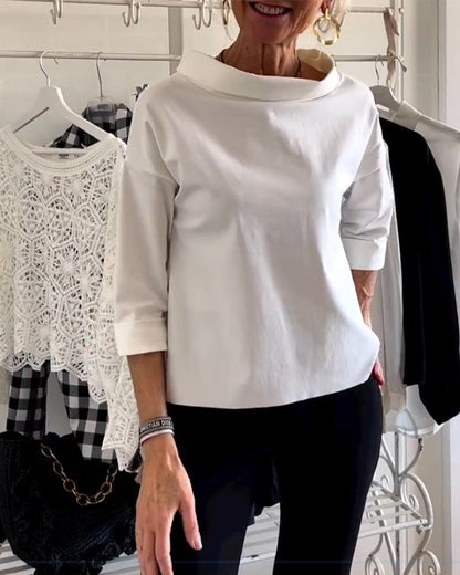 Casual top met revers in één kleur