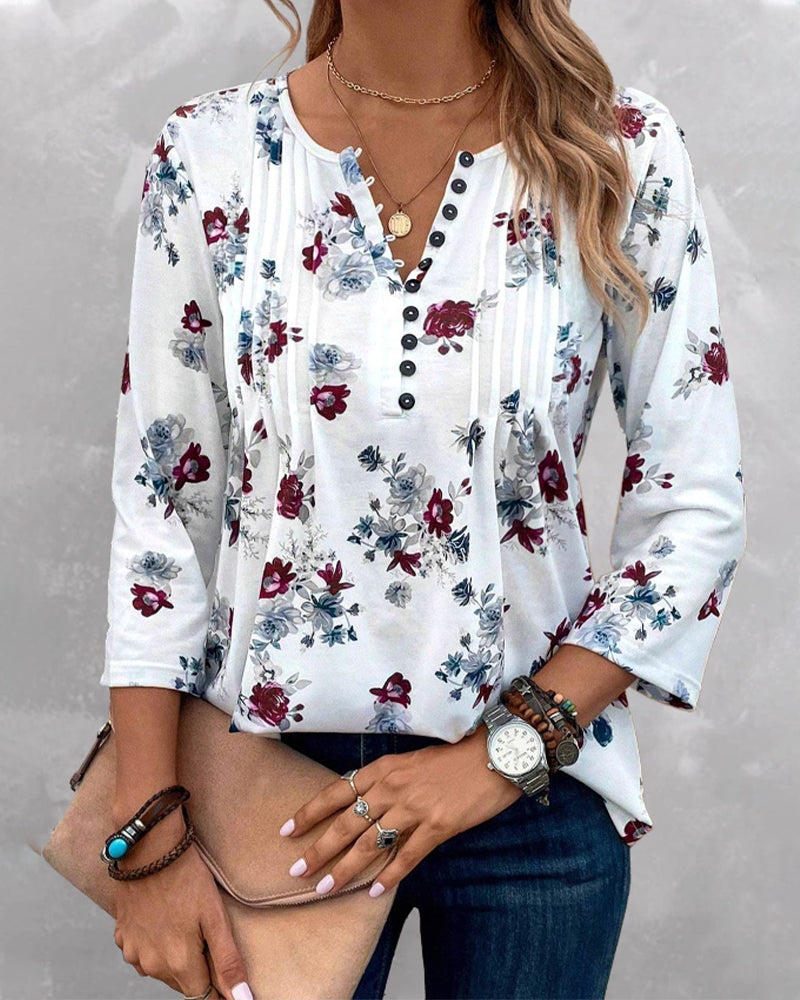 Elegante blouse met knopen met bloemenprint