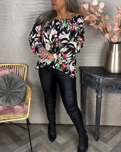 Blouse met print en één schouder