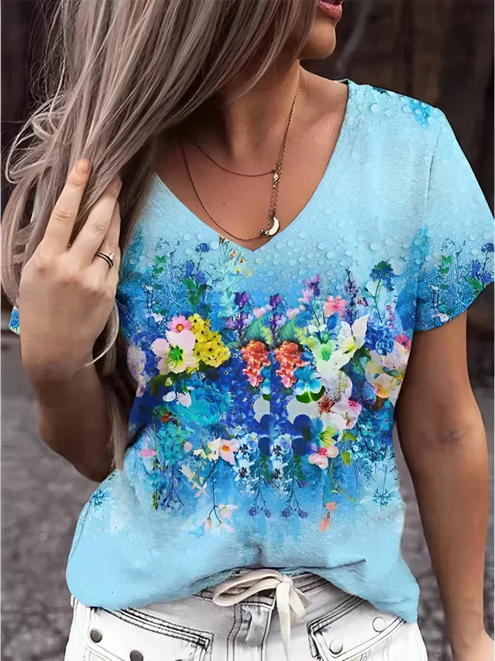 Zosia - T-shirt met V-hals en bloemenprint