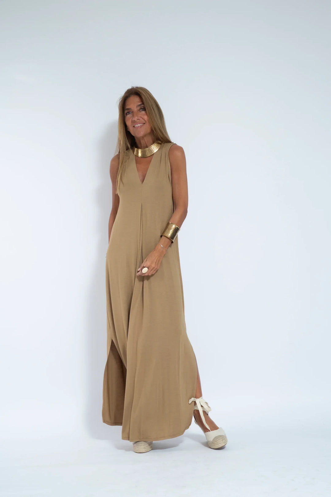 Elegante maxi-jurk met V-hals - Wenen