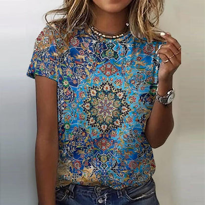 SpringStil® - Prachtige top met korte mouwen en blauwe print