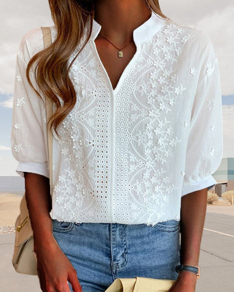 Emelia's Chic blouse met opstaande pofmouwtjes