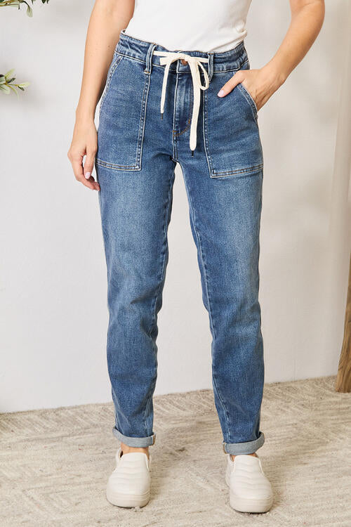 Rana - Denim jeans met hoge taille en trekkoord