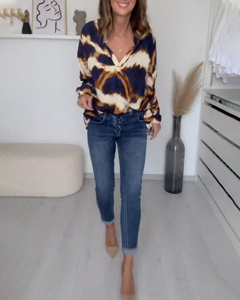 Bedrukte casual top met V-hals