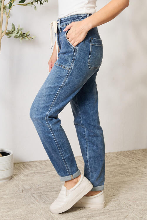 Rana - Denim jeans met hoge taille en trekkoord