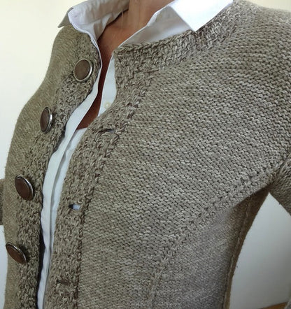 StrickSinn® - Khaki vest met lange mouwen en knoopsluiting