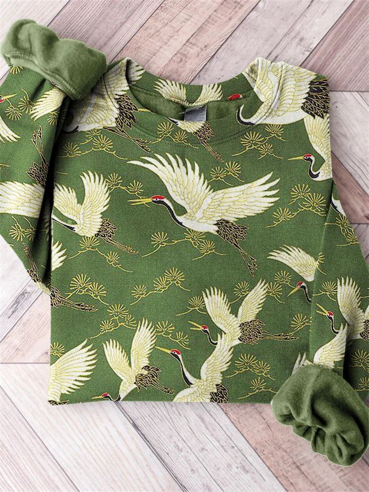 Cranes &amp; Pines Japans Traditioneel Patroon Comfortabel Sweatshirt