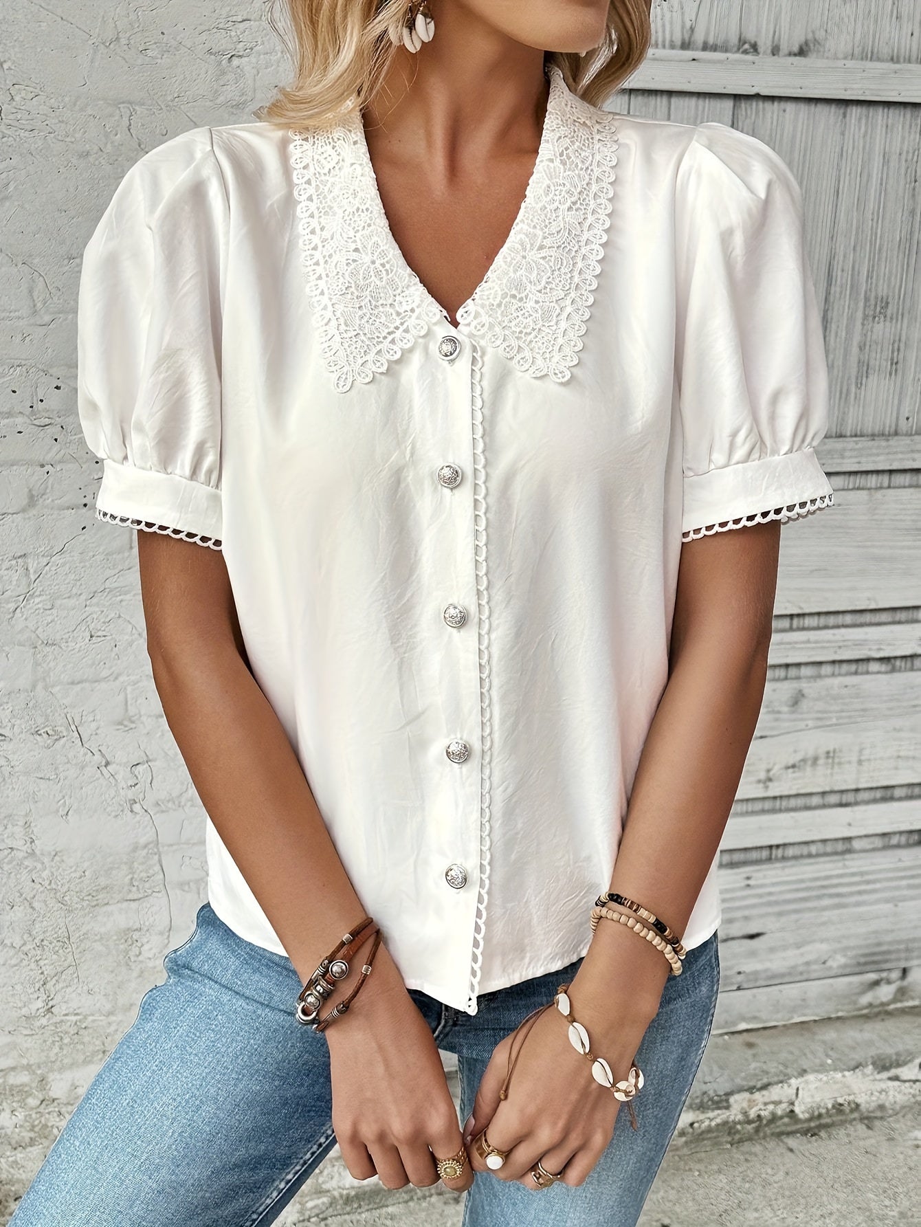 Witte blouse met kanten details Frieda