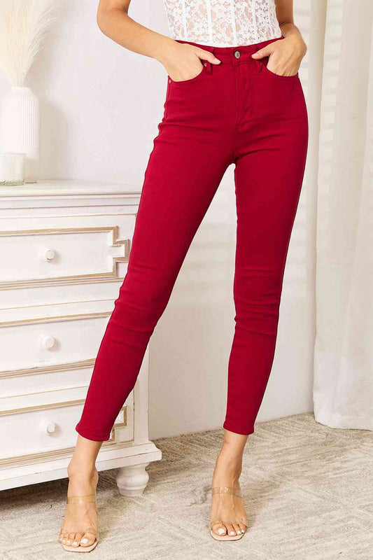 Samar - Rode skinny jeans met hoge taille