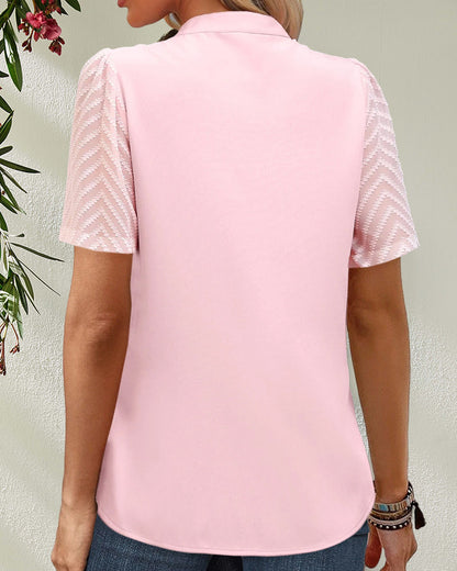 Effen blouse met korte mouwen en V-halslijn