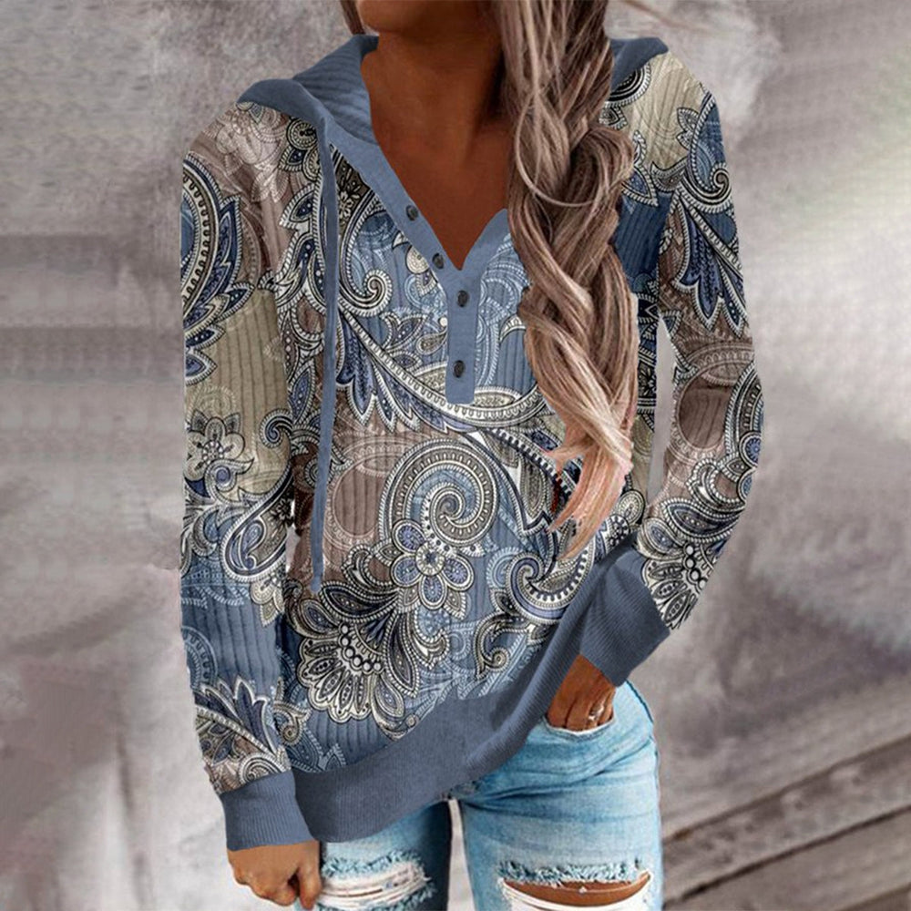 Carl&amp;Coni® - Witte paisley ombre henley top met capuchon