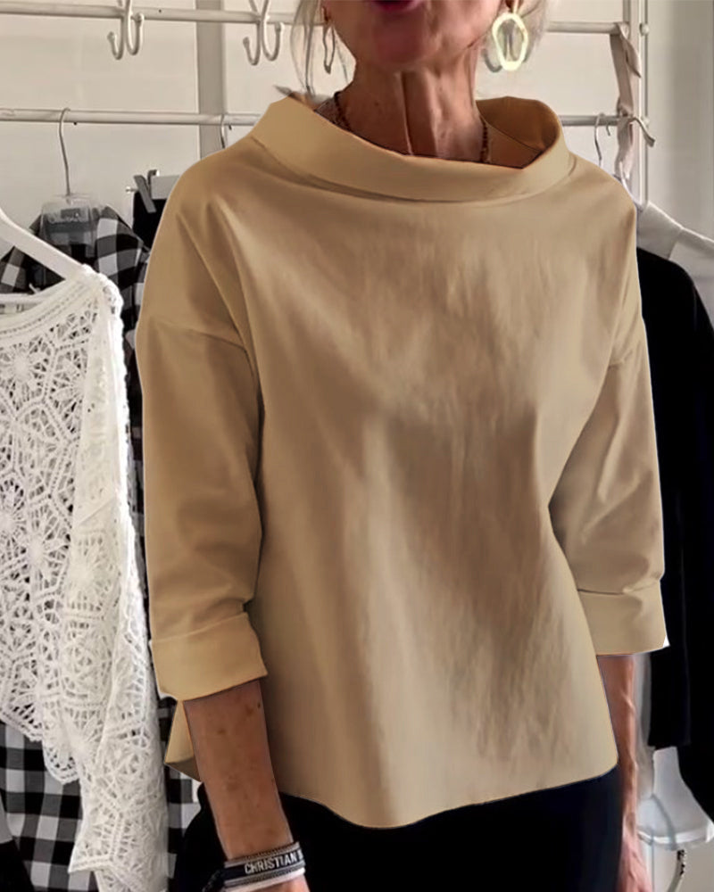 Casual top met revers in één kleur