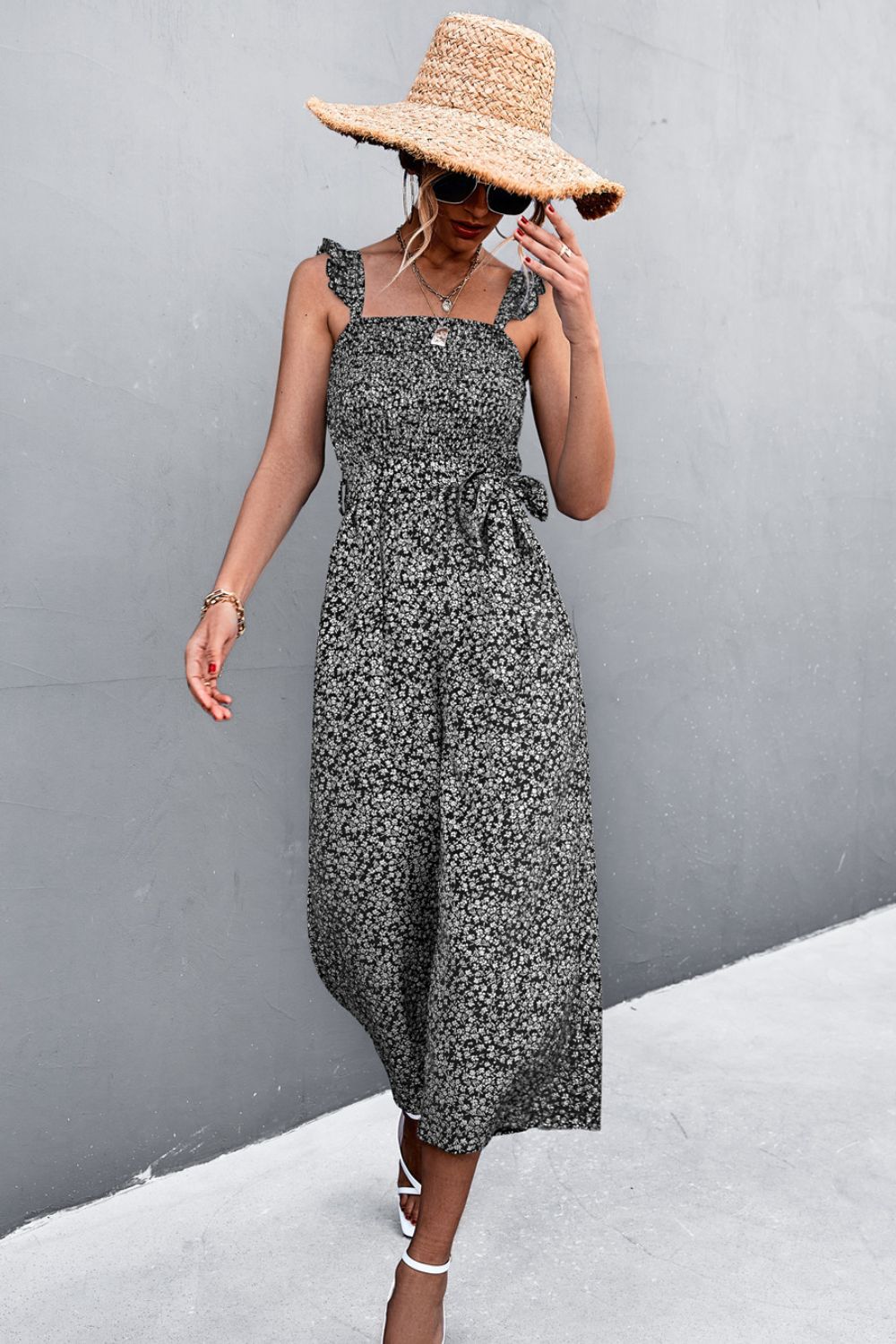 Amabel™ Bedrukte jumpsuit met gerimpelde bandjes