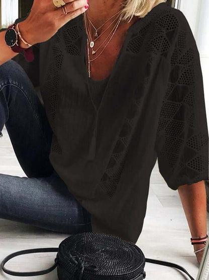 Elise's Bohème Chic kanten blouse met U-hals