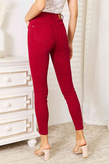 Samar - Rode skinny jeans met hoge taille