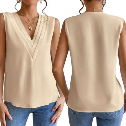 Beige blouse met V-hals - Sophie