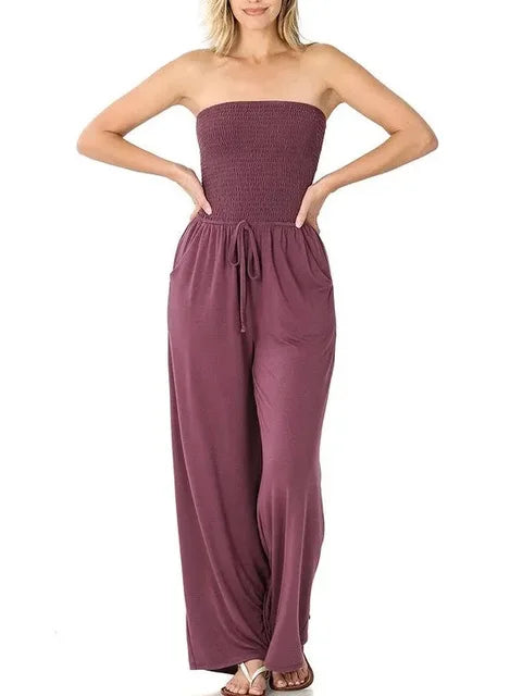 Sophia - Schouderloze roze jumpsuit