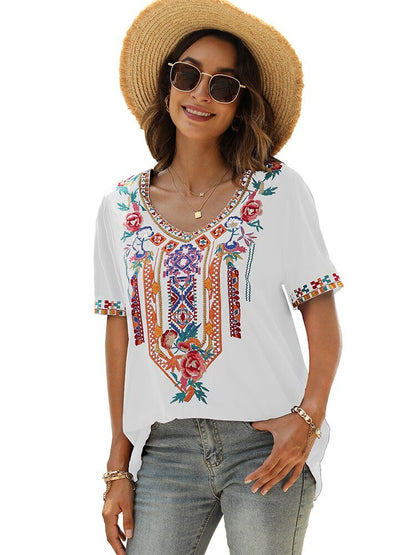 Elsa | Geborduurde Mexicaanse slim fit blouse