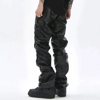 Deandre - Geplooide leren broek