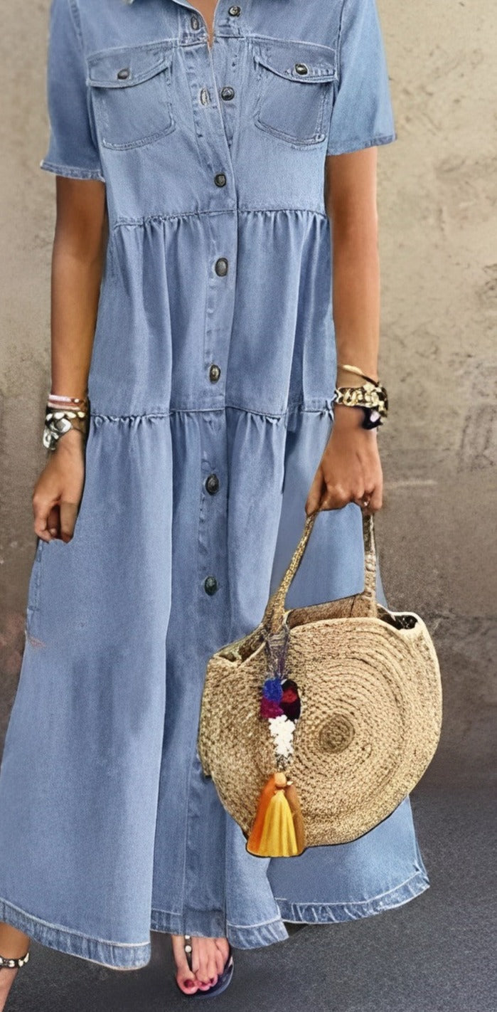 Sophie - Blauwe denim maxi jurk