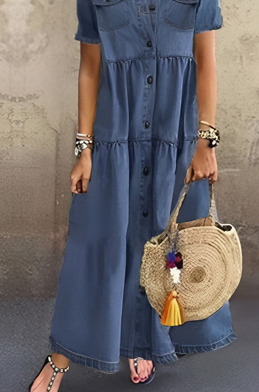 Sophie - Blauwe denim maxi jurk