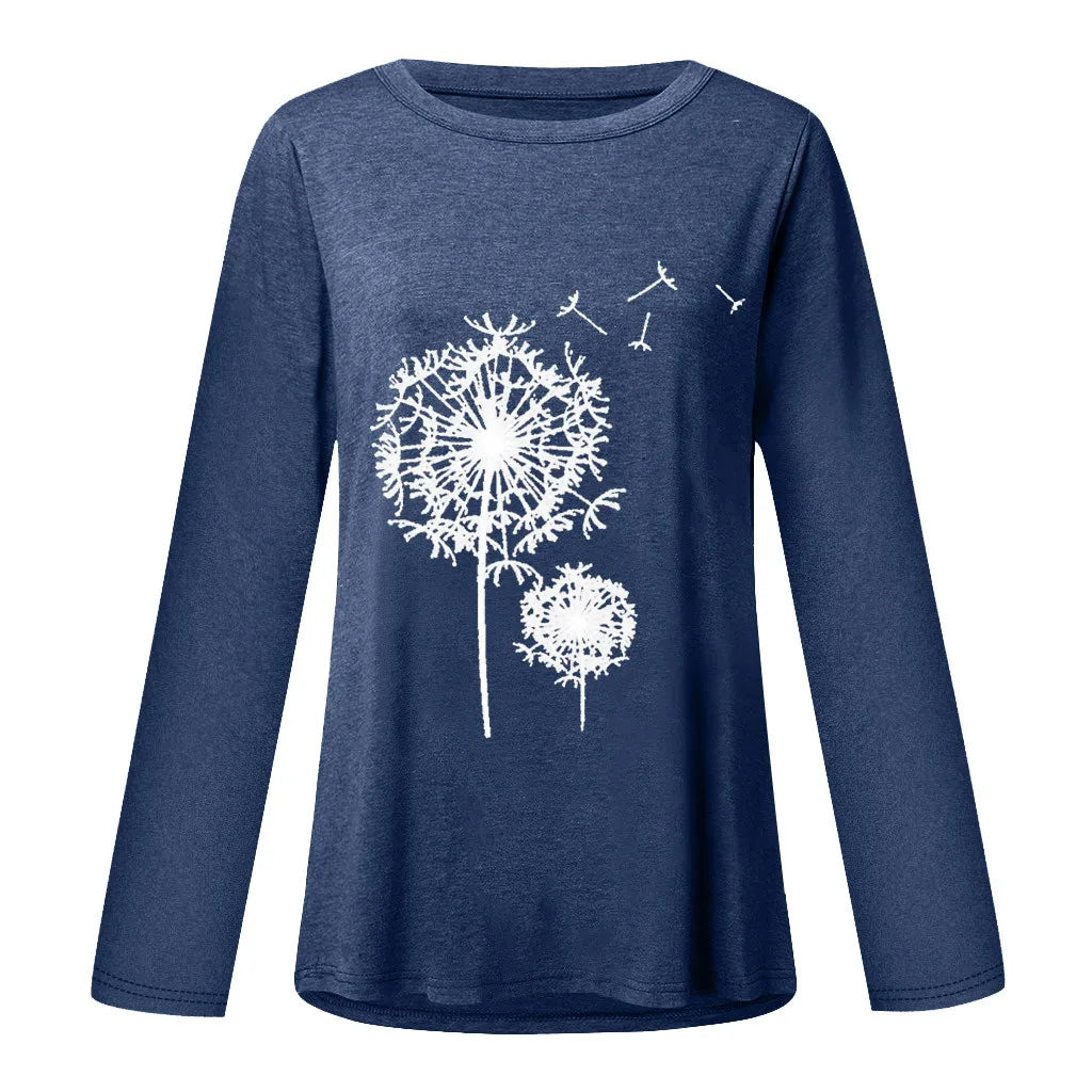 Blauw shirt met paardenbloemprint - Marie