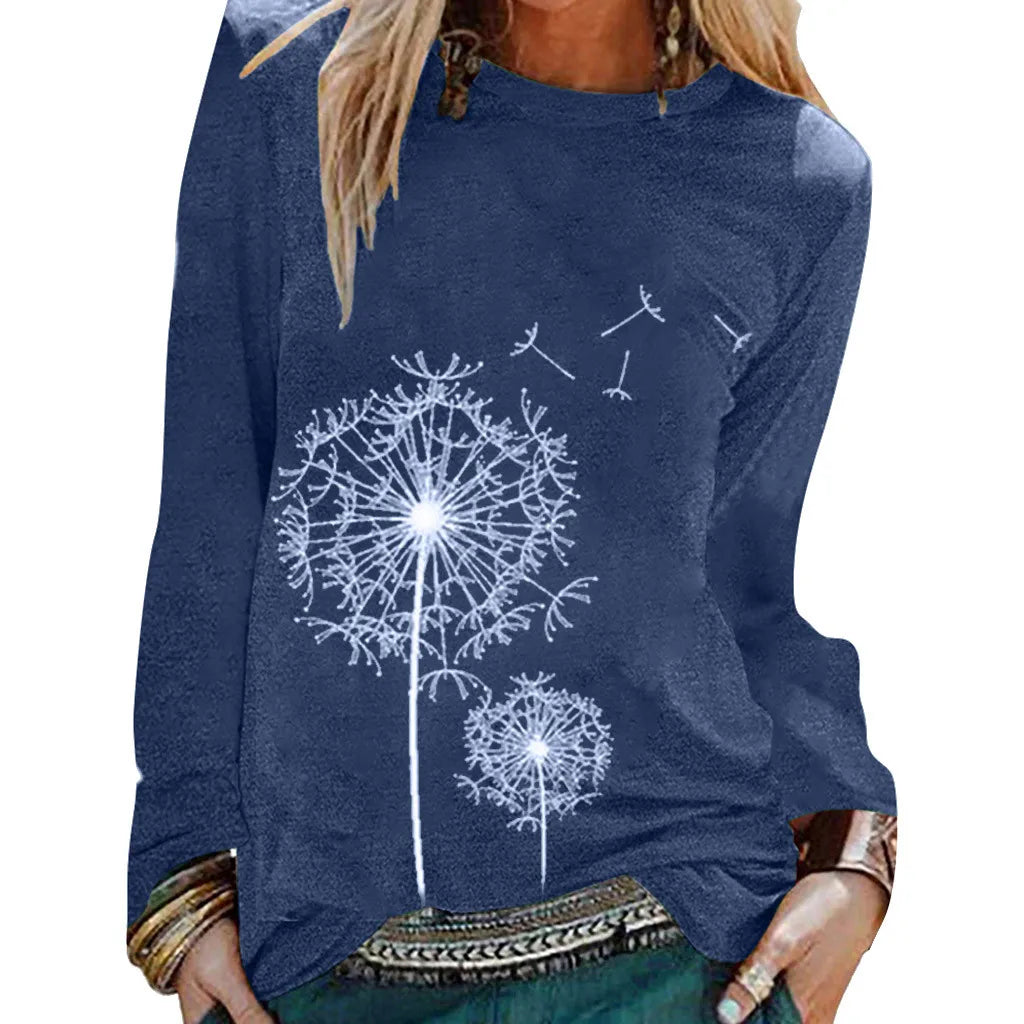 Blauw shirt met paardenbloemprint - Marie