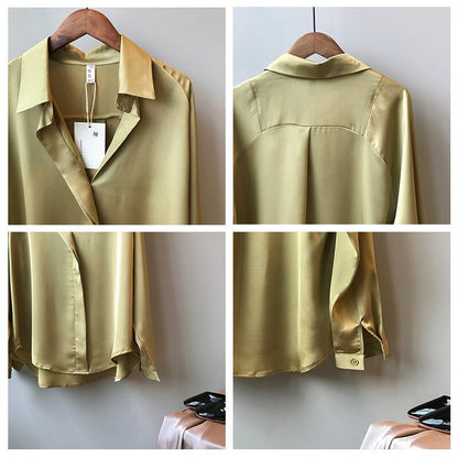 Sophia's modieuze blouse voor dames | Lange mouwen | Vintage V-hals | Elegant zijdeachtig ontwerp