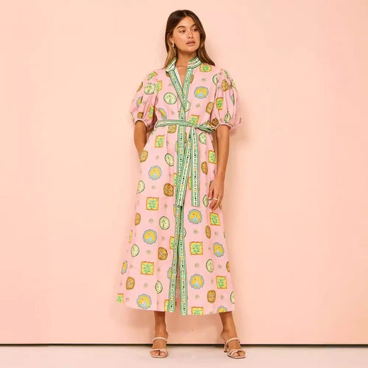 Emily - Vintage jurk met print en korte mouwen