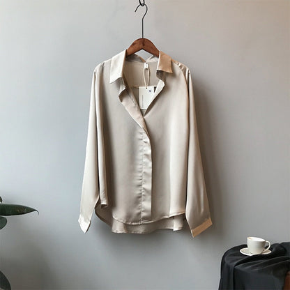 Sophia's modieuze blouse voor dames | Lange mouwen | Vintage V-hals | Elegant zijdeachtig ontwerp